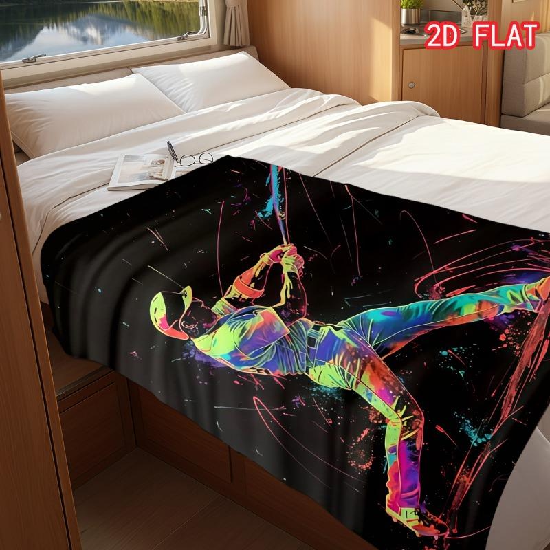 Neon Baseball Player Print Flannel Blanket, Colorful Sports Throw for Bed Sofa Couch, Soft Cozy Lightweight All Season Cover