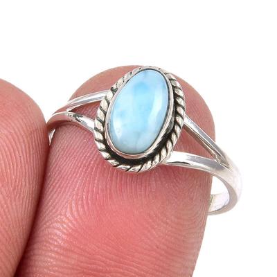 Natural Republic Larimar Edelstein Handgefertigt 925 Sterling Silber Ring Größe 9 e6B47