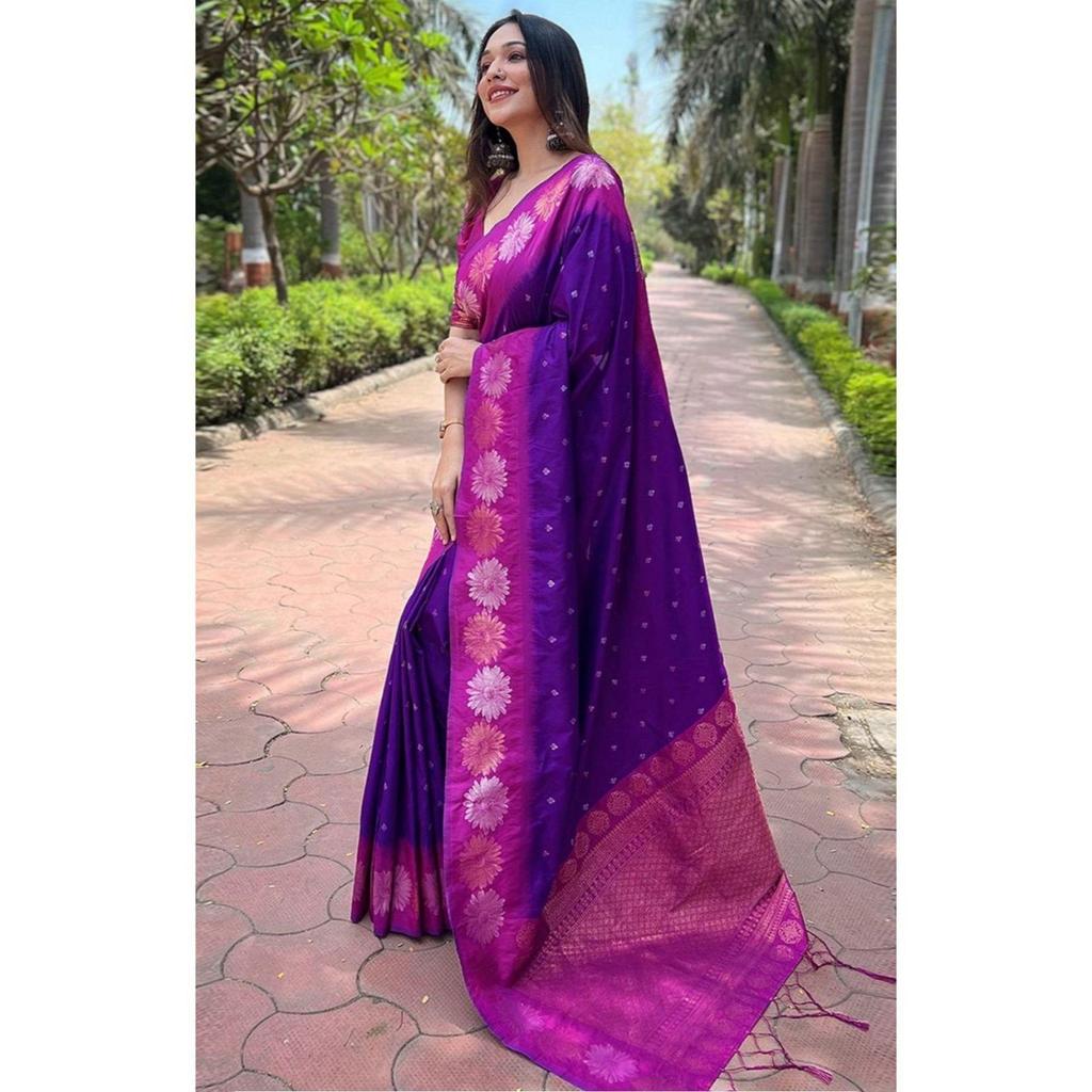 Beautiful Zari Work In Form of Traditional Motifs.  Elegantly Decorated with Gorgeous Solid Jacquard Weave That Gives a Perfect Look To the Outfit.