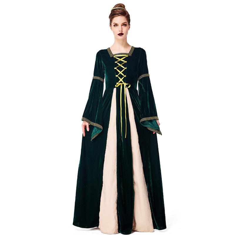 

Vintage European Medieval Uniform Dark Green Noble Court Dress Halloween Uniform Adult Stage Performance Uniform M темно-зеленого