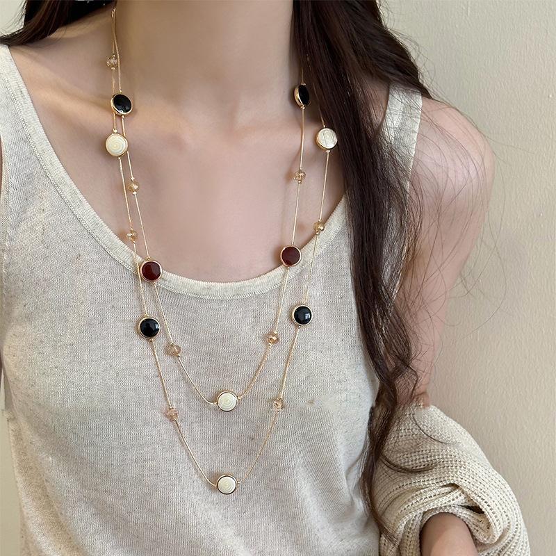 Autumn And Winter Long Tiger Eye Stone Pearl Beads Long Sweater Chain For Women'S Popular Necklace  Jewelry Accessories