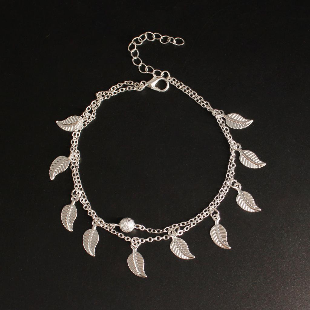 Fashion simple trend alloy women's handmade double-layer round bead leaf anklet