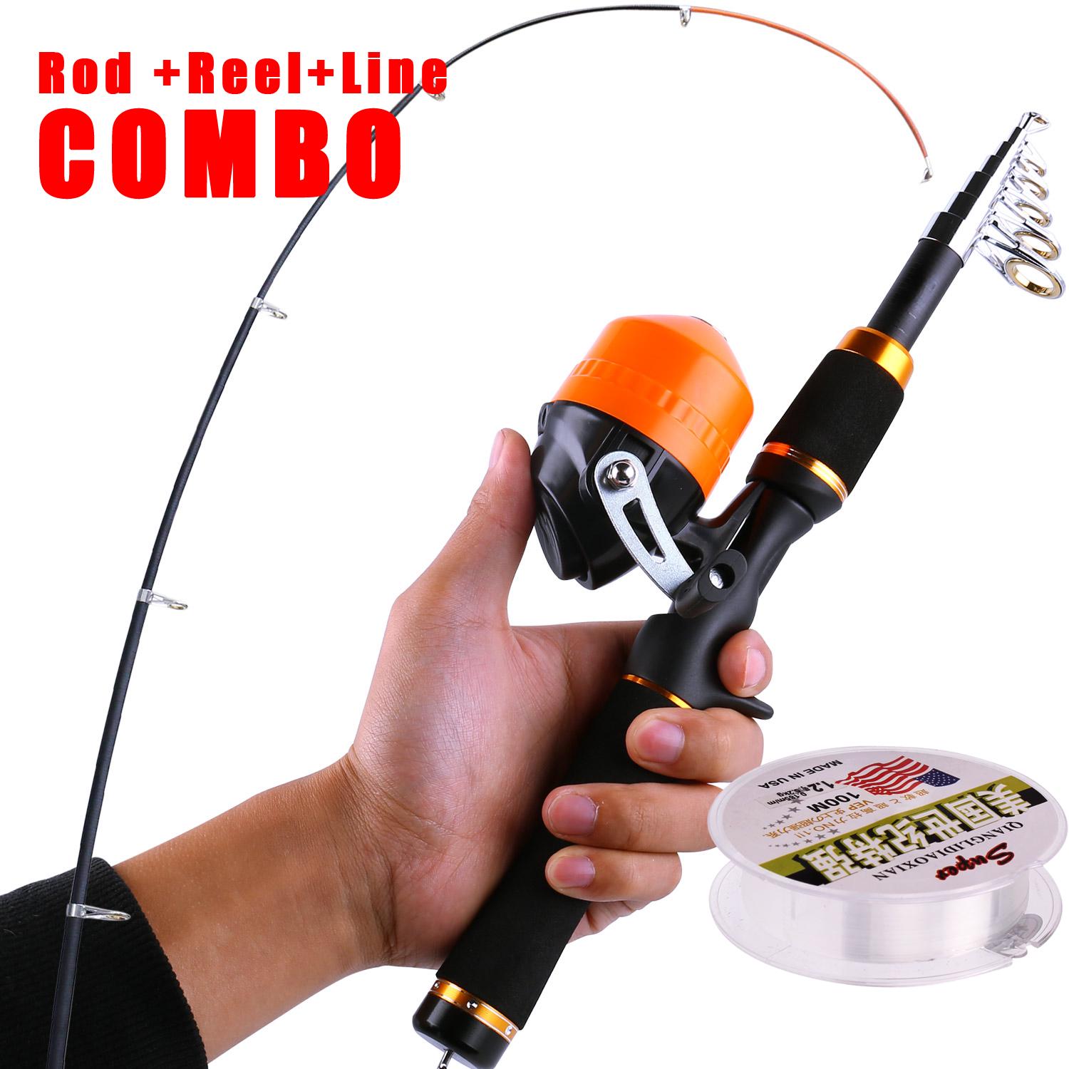 

Телескопическая удочка со спиннинговыми катушками, комплект лески, портативный для детей, ловля окуня и карпа оранжевый