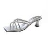 Internet Celebrity Rhinestone Cool Slippers Female Summer Wear Silver Sandals New Fashion Versatile French Fairy Stiletto High Heels