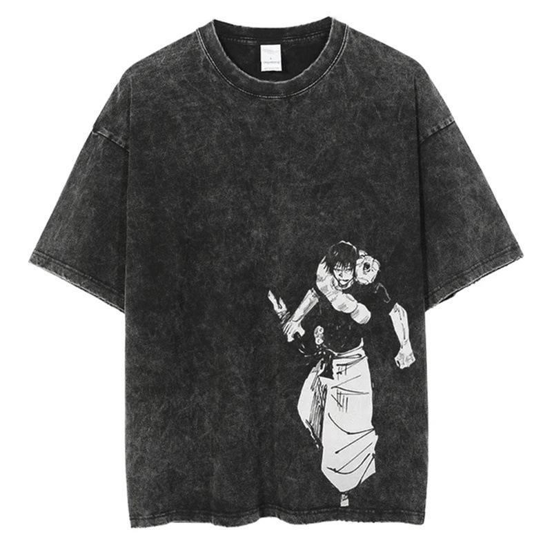 Vintage Washed Anime Print Men’s Harajuku T-Shirt