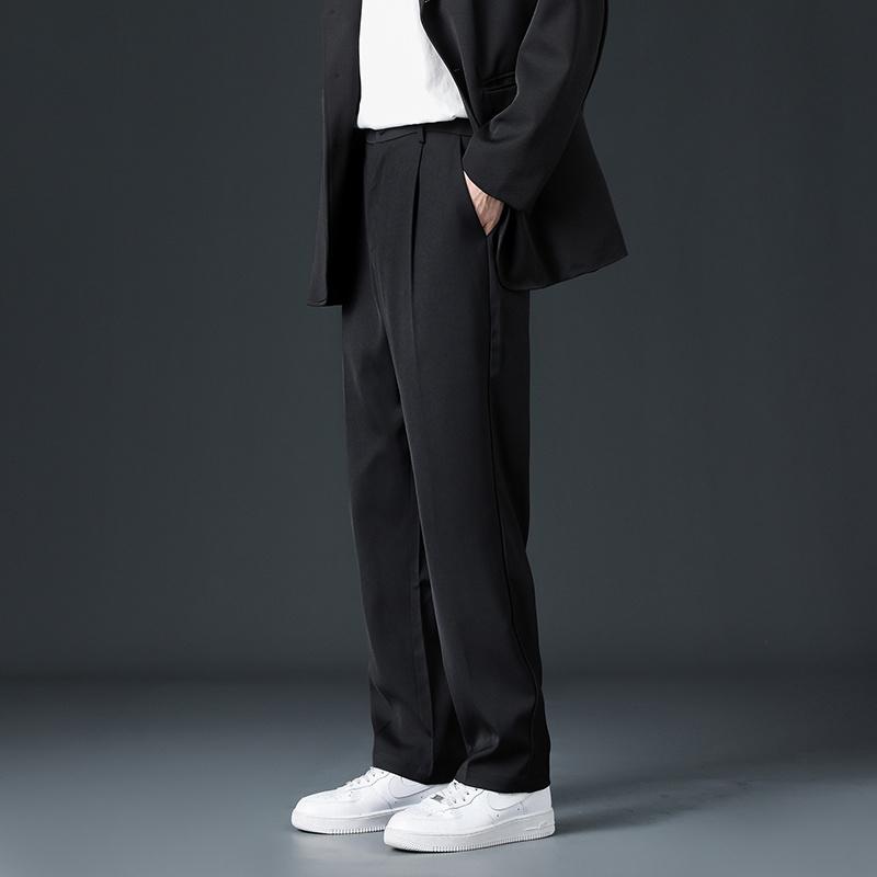 

Весна Лето Корейский Преппи Стиль Повседневные Свободные Брюки Костюмные Мужские Однотонные Пуговицы Молния Карманы Модные Универсальные Прямые Брюки XXXL чёрный