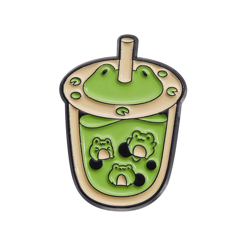 Cute Animal Milk Tea Enamel Pins Custom Salamander Capybara Frog Fox Brooches Lapel Badges Animal Jewelry Gift for Kids Friends