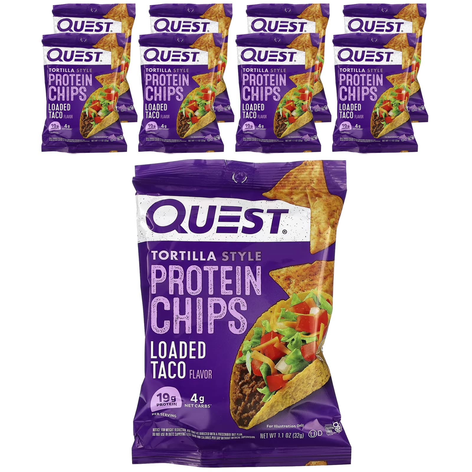 

Quest Nutrition, Tortilla-Style Protein Chips, Loaded Tacos, 8 Packets, 1.1 oz (32 g) Each