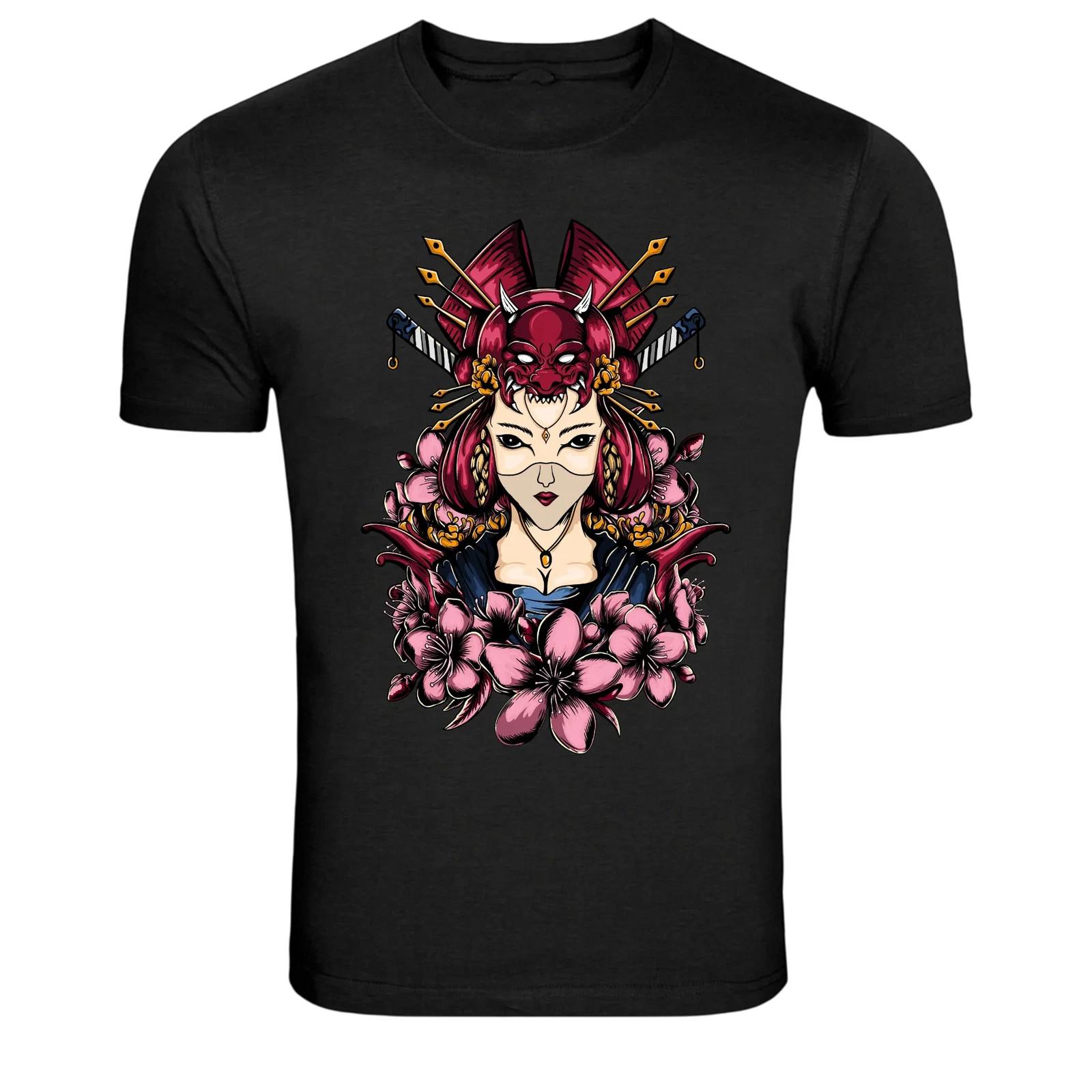 Geisha Demon Mask Japanese Art Graphic T-Shirt XXXL