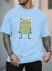 Unisex O Neck Tee Big Eyes Cartoon Frog Cute Animal Print Cotton Short Sleeve Loose Summer Breathable Daily Casual Basic Wear Top