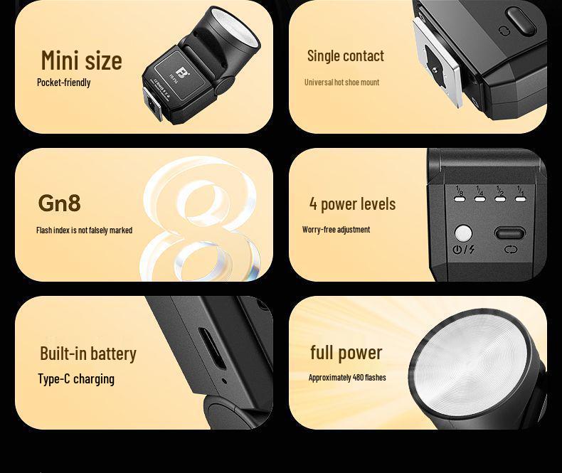 Fengbiao Mini Flash for Mirrorless & SLR Cameras – Portable On-Camera Portrait & Outdoor Fill Light with Hot Shoe Compatibility