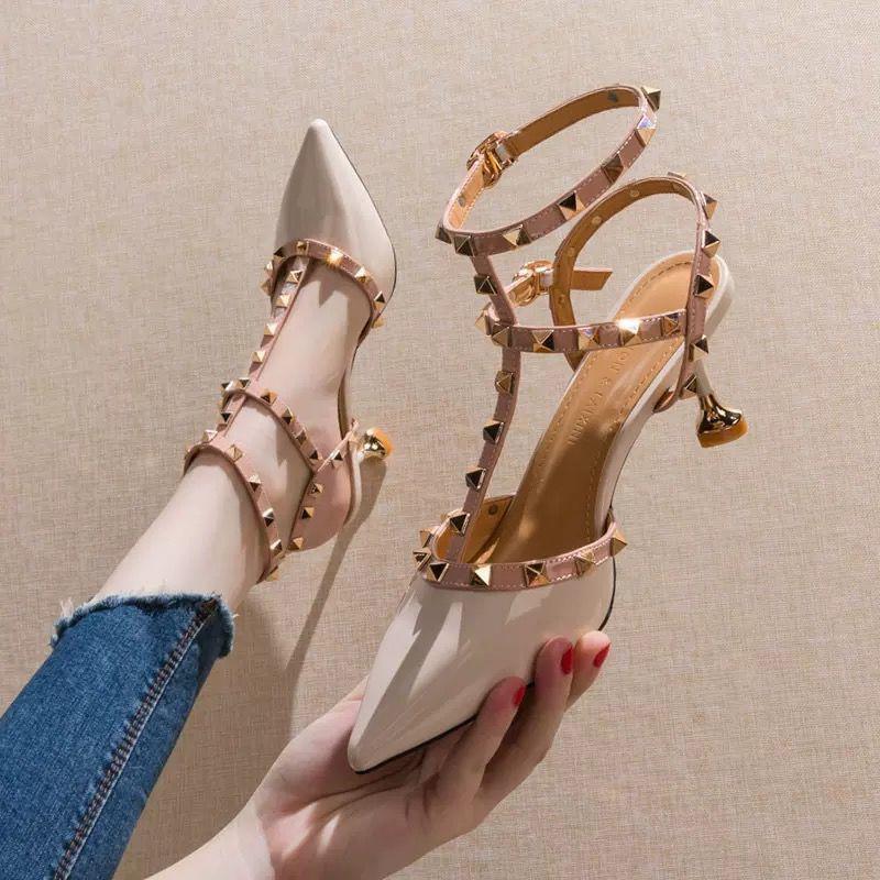 Nituri Tocuri Înalte Femei Stiletto Pantofi cu vârf ascuțit Femei Vară All-match Sexy Portocaliu Pantofi pentru femei Sandale