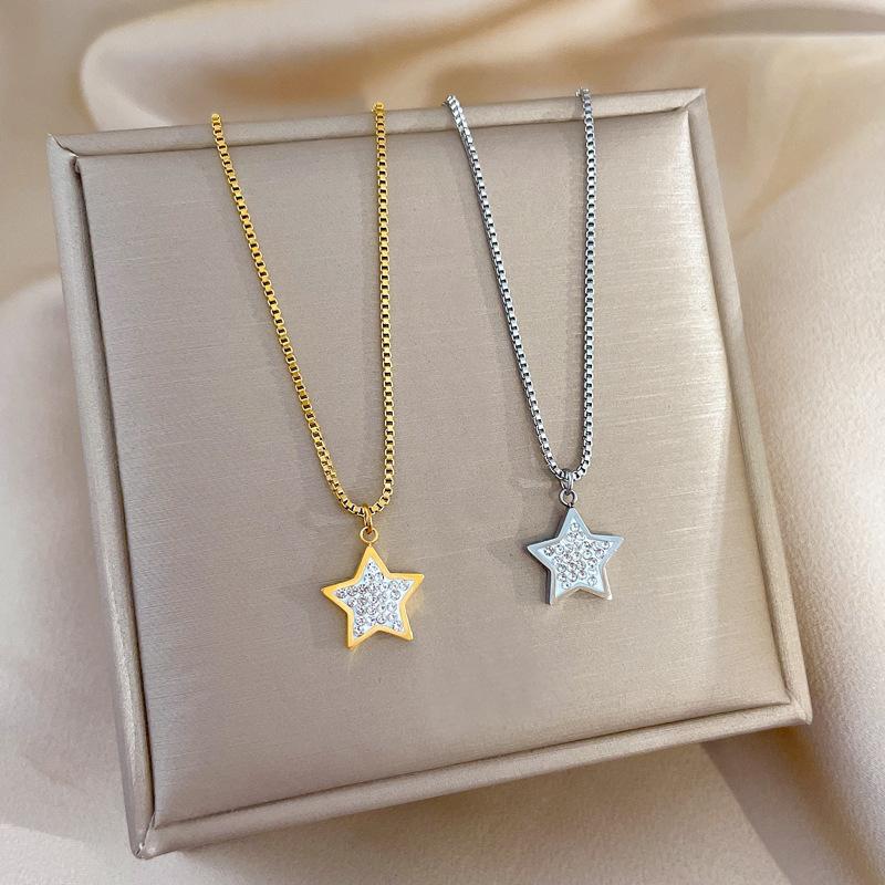 Pentagram Minimalist Wind Furnace Real Gold Necklace Female Collarbone Chain With Jewelry