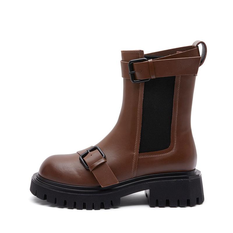 Skinny Martin Boots Women's 2025 New British Smoke Boots Non-slip Thick-soled Leather Chelsea Short Boots Single Boots