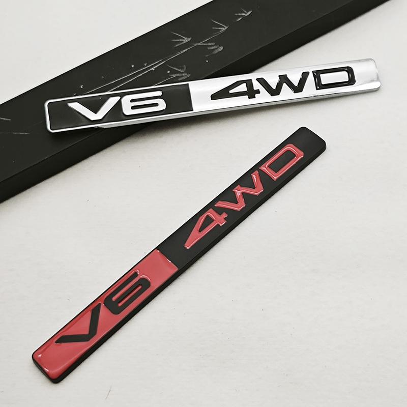 3D Metaal Auto Styling V6 4WD Logo Achterklep Badge Zijspatbord Embleem Sticker Auto Carrosserie Auto Exterieur Accessoires