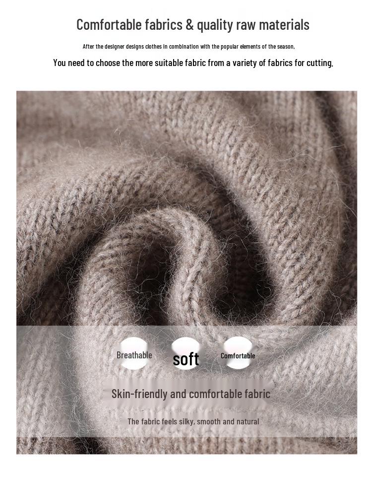 Women's 100% Wool Thick Knit Half-High Collar Winter Sweater for Middle-Aged and Elderly