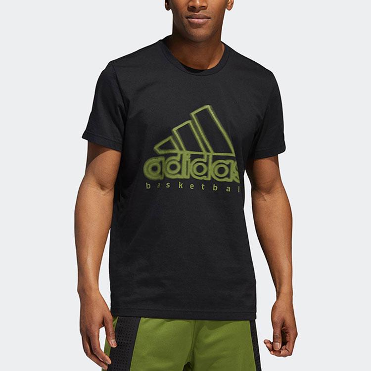 Adidas Large Logo Print Casual Crew Neck Short Sleeve T-Shirt Men Tops Black DZ0664