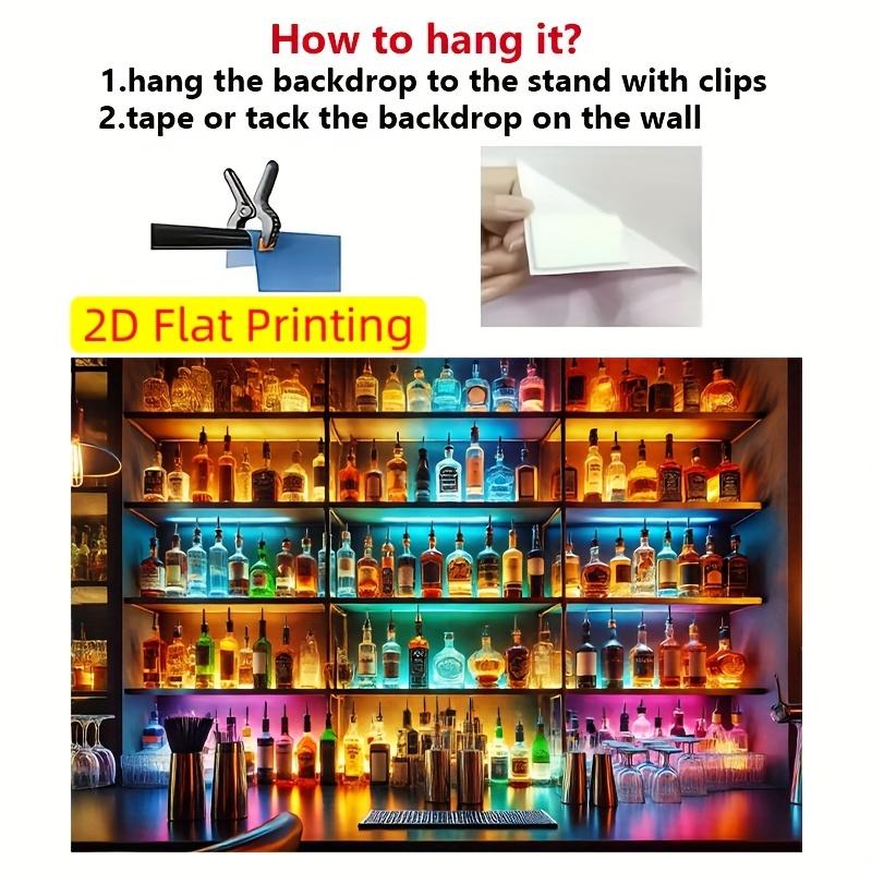 2D flaches Banner, farbenfroher Polyester-Foto-Hintergrund - Bar-Display-Ständer-Design kombiniert mit bunten Flaschen