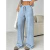 Striped Printed Long Pants Women's Casual Lace Up Pants High Street Fashion Elegant Autumn Straight Leg Pants