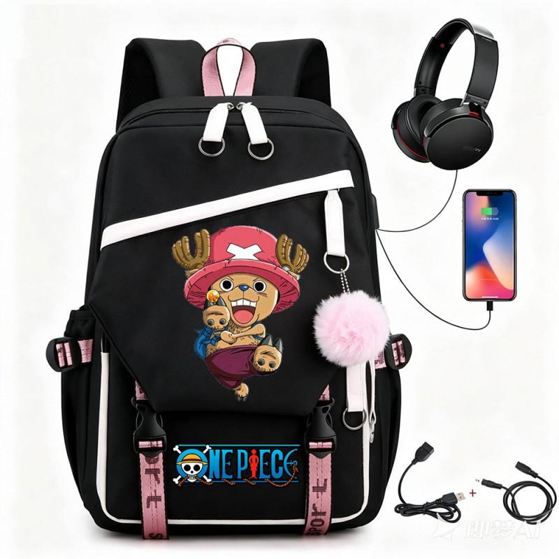 One Piece Chopper Luffy Anime Backpack School Travel USB Charging Large Capacity Canvas Bag Unisex