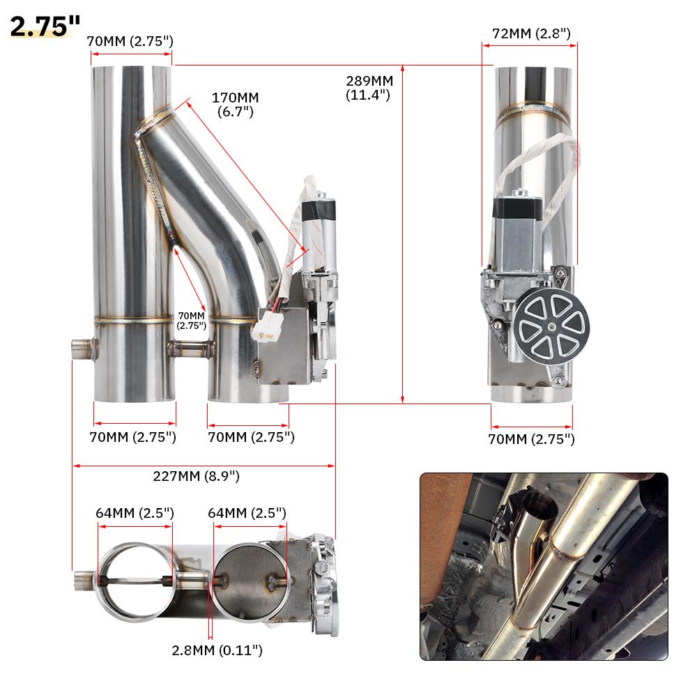 Universal Stainless Steel 304 2.0" 2.25" 2.5" 3" Dual-Valve Electric Exhaust Downpipe Cutout With Remote Wireless Accessories