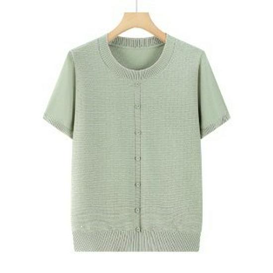 

2026 Versatile Ice Silk Knit T-Shirt for Moms: Stylish Short-Sleeve Summer Top for Middle-Aged and Elderly Women 5XL світло-зелений колір
