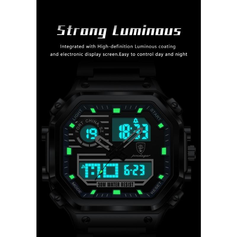 POEDAGAR Top Luxury Men Quartz Watch Waterproof Stainless Steel LED Man Watch Week Date Sports Military Electronic Watches