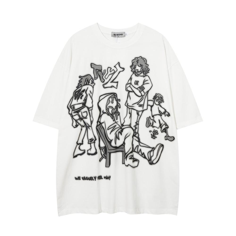 

Летняя футболка с короткими рукавами и принтом в мультяшном стиле, мужская шикарная китайская повседневная дышащая рубашка с пятью рукавами, хлопковая футболка XXL белый