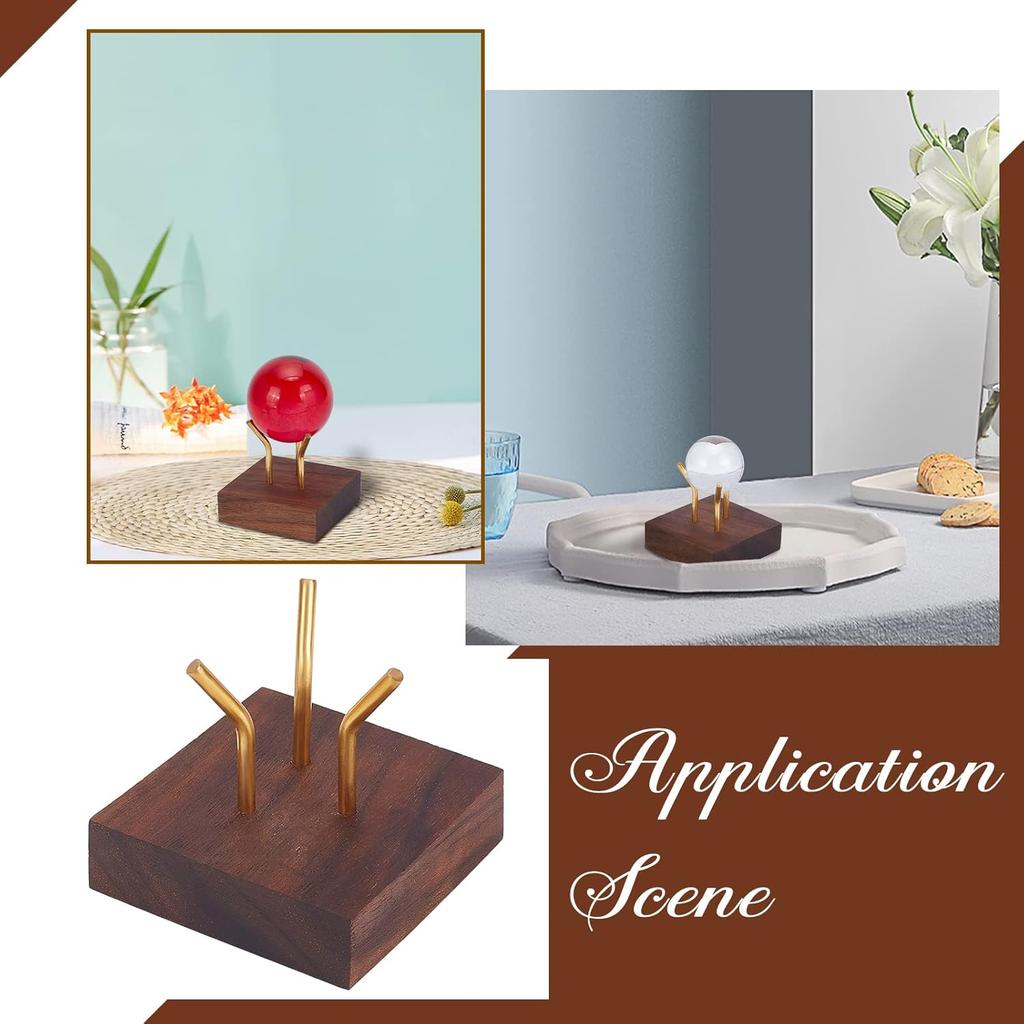 FINGERINSPIRE Wooden Base Decorative Display Pedestals with Metal Arm Display Stand Easel Wood Small Holders for Glass Sphere for Crystal Ball,
