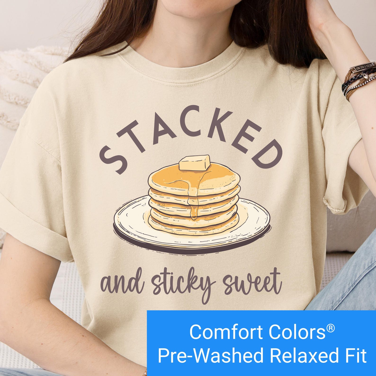Comfort Colors Pancake T Shirt for Women, Pancake Lover Gift, Maple Syrup Lovers Shirt, Funny Brunch Lover Shirt, Stacked and Sticky Sweet T L