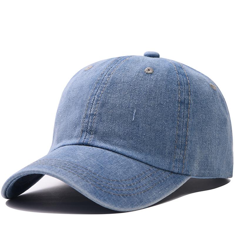 Distressed washed cotton denim baseball cap, ripped baseball cap, minimalist plain baseball cap adjustable светло-синий