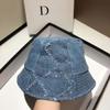 Denim Bucket Hat Women Rhinestone Trim Tassel Detail Flat Top Wide Brim Adjustable Sun Protection Fashion Casual