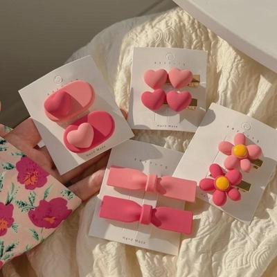 Korean Pink Heart Flower & Bow Hairpin Clip for Girls