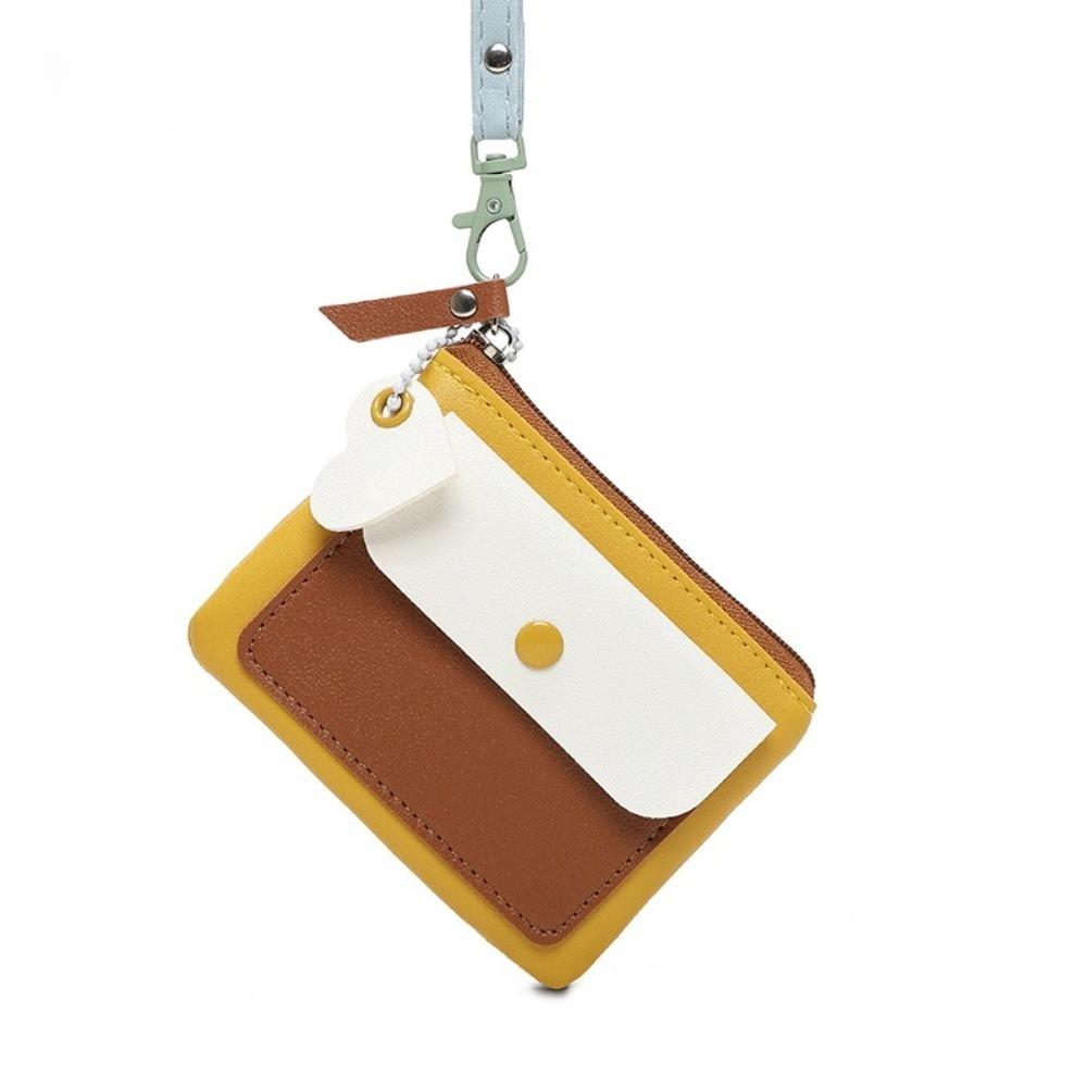 

Lanyard Card Holder Macaron Color Zipper Coin Purse Casual Hanging Neck Wallet Outdoor жёлтый