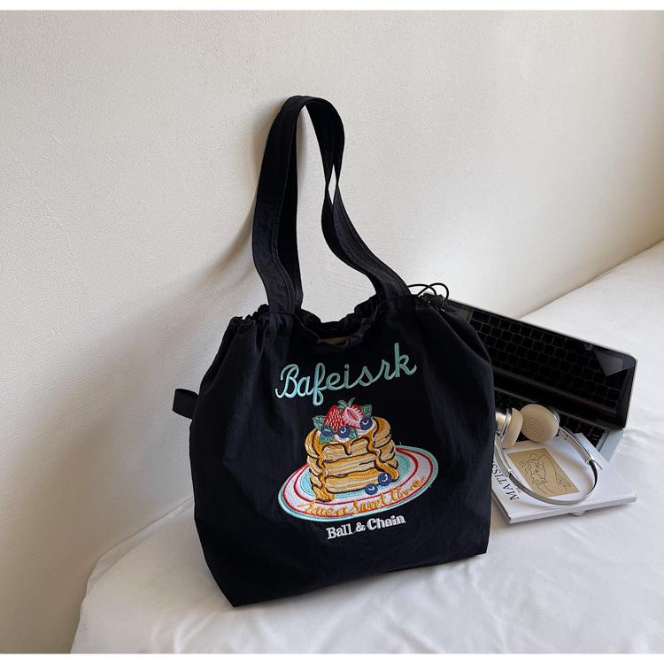 Canvas bag women's large capacity  new summer simple versatile shoulder bag drawstring college student tote bag