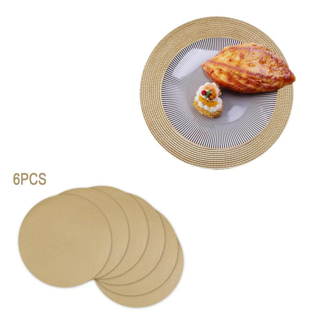 6-teiliges Set Essensmatte, gewebte runde Matte, Geschirr, Tassenunterlage