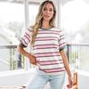 Womens Striped Contrast Color Loose Round Neck Short Sleeve Casual T Shirt