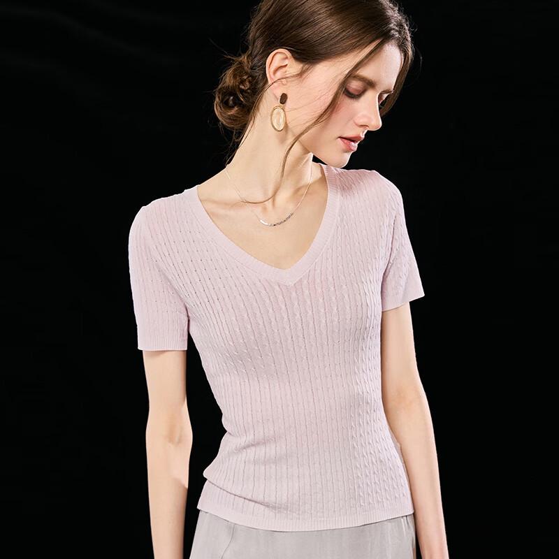Wudao Women s Twist Knit V-Neck T-Shirt M