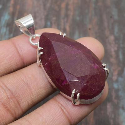Lab Created Red Ruby Gemstone Handmade Solid 925 Sterling Silver Jewelry Pendant