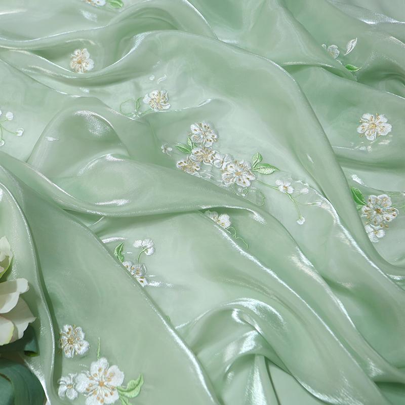 1M Flower Embroidery Gradient Tulle Fabric Flowing Lace Chiffon Fabric For Diy Sewing Chinese Style Hanfu Shirts Stage Costume