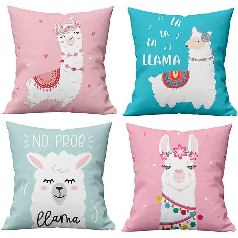 Super Cute Cartoon Linen Pillow Case Digital Printed Cushion Sofa Bed Pillow Simple