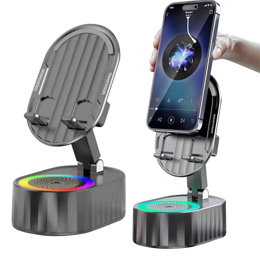 Cellphone Stand with Powerbank RGB Light Phone Mount 360 Degree Rotating Induction Phone Bracket Multi-Function for Desk Bedroom