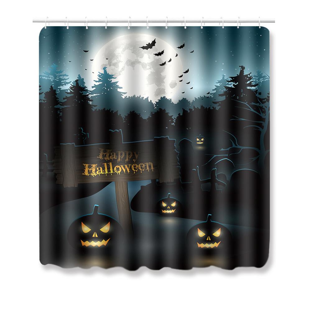 Halloween Bathroom Shower Curtain Floor Mat Combination Four-Piece Set Bathroom Toilet Carpet Door Mat