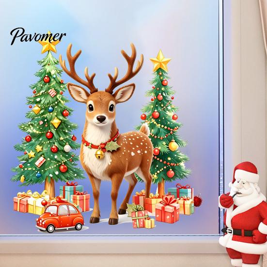 PVC Window Sticker 1/2 Sheets Christmas Reindeer Cling, Elk Tree Car Gift Box Glass Stickers Static Sticker, Waterproof Decal, Xmas Party Supplies