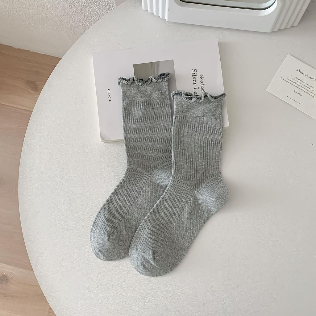 Boneless Lace Piles Of Socks Contrasting Wood Ear Rim Socks Sweet Girl Ballet Style