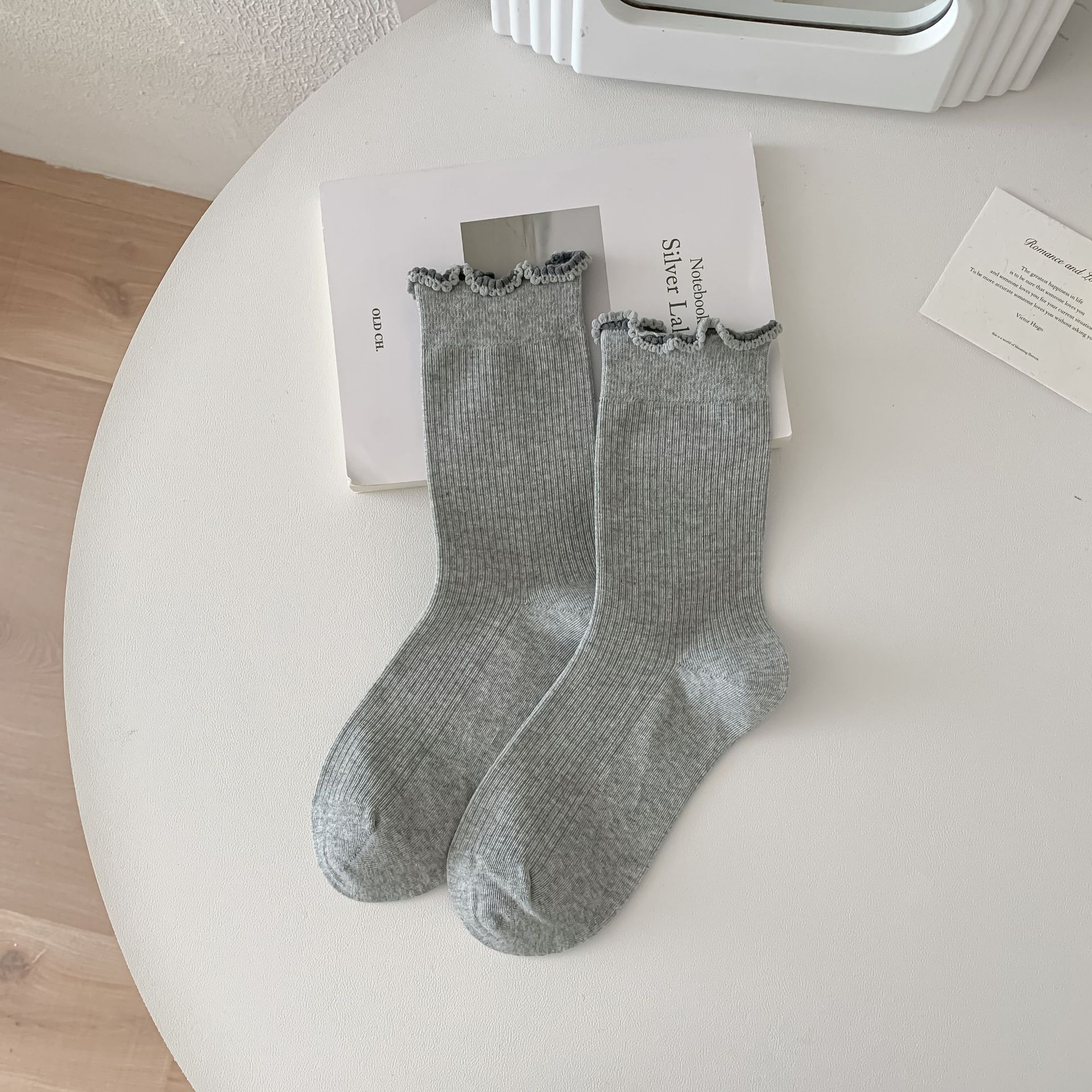 

New Products Gentle And Warm Color Stacked Socks For Women Color Blocking Fungus Edge Lace Cotton Socks Boneless Socks One size fits all світло-сірого кольору