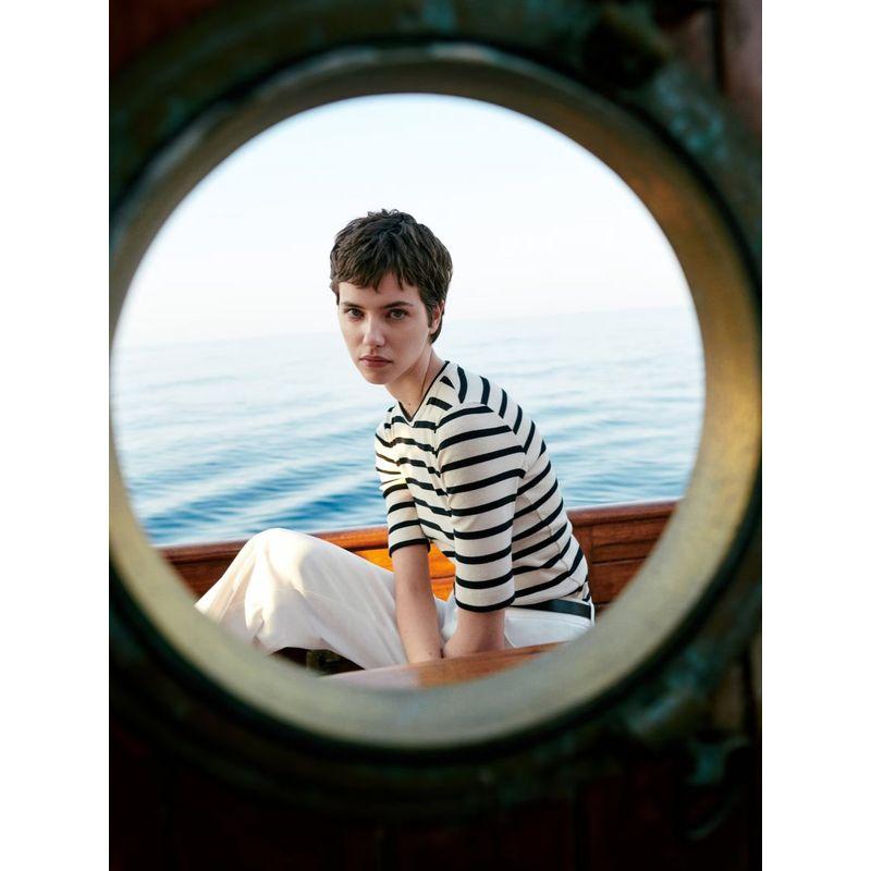 MD Women's Clothing 2024 Spring New Casual Version Half Length Short Sleeve Stripes Cotton T-shirt 06826560800