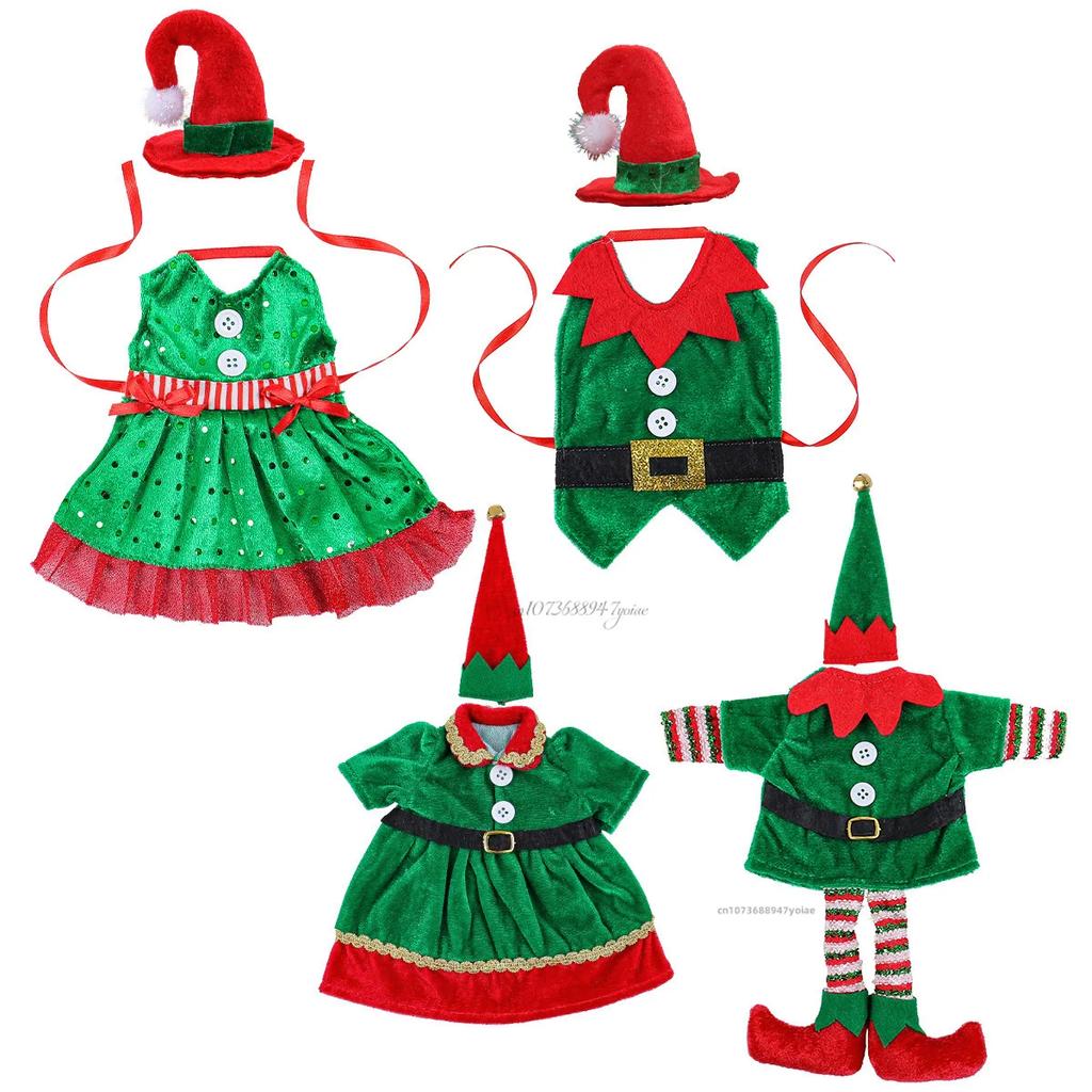 Weihnachtselfen Kostüm Weinflasche Set Dekorative Ornamente Weihnachten Niedlich Rotwein Set Tischatmosphäre Dekoration Requisiten
