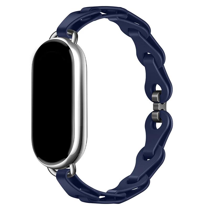 Rubber Strap for Xiaomi Mi Band 8 Stainless Steel Buckle Bracelet for Miband 8 NFC Fashion Lady Style Replacement Silicone Band