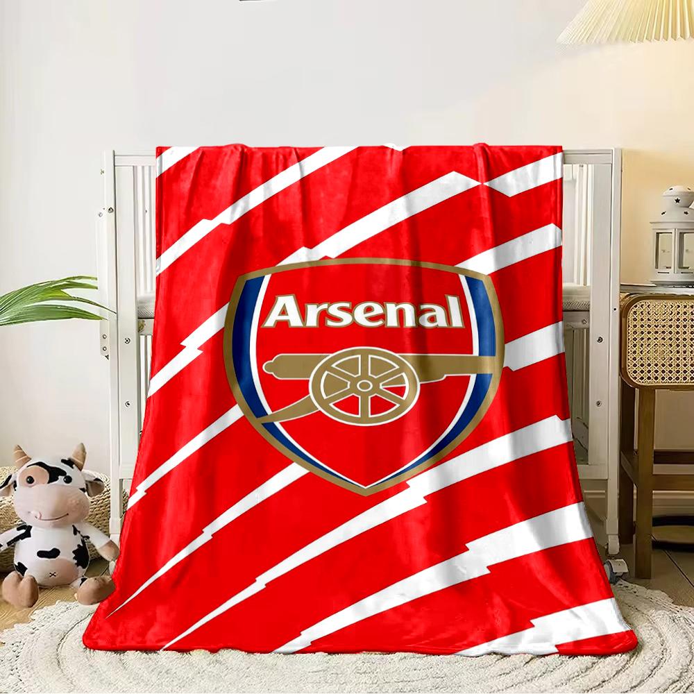 Red Blanket Set with Arsenal Logo Designed Flannel Blanket for Bedroom, Living Room, Sofa, and Nap